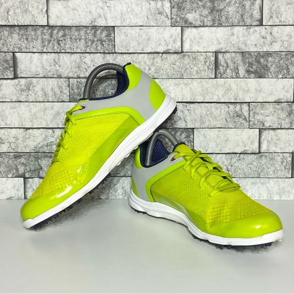 FootJoy Women's Neon Yellow Athletic Golf Shoe with Purple Logo